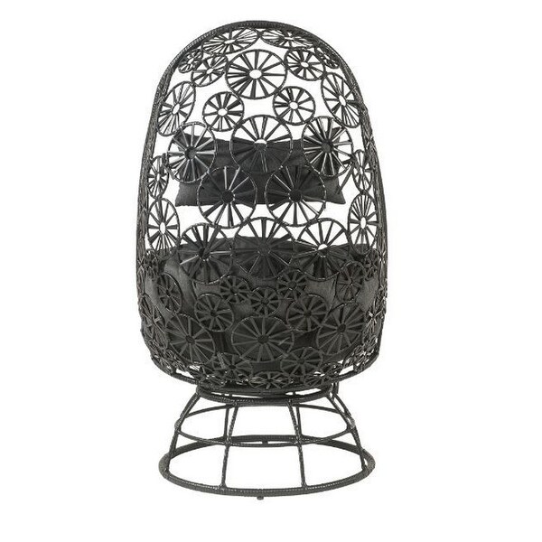 2 Piece Patio Lounge Chair with Open Circular Motifs， Black