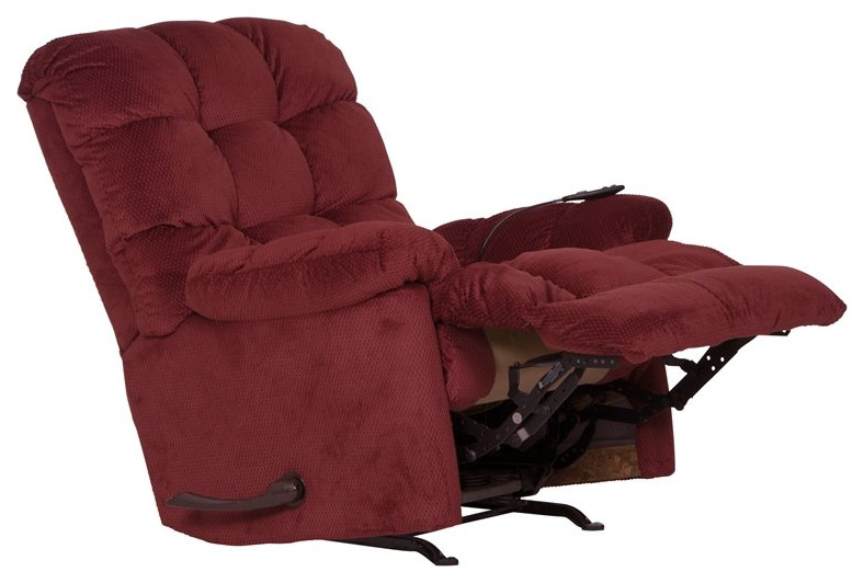 Batts Chaise Rocker Recliner with Deluxe Heat  ampMassage in Red Polyester Fabric   Contemporary   Recliner Chairs   by Homesquare  Houzz