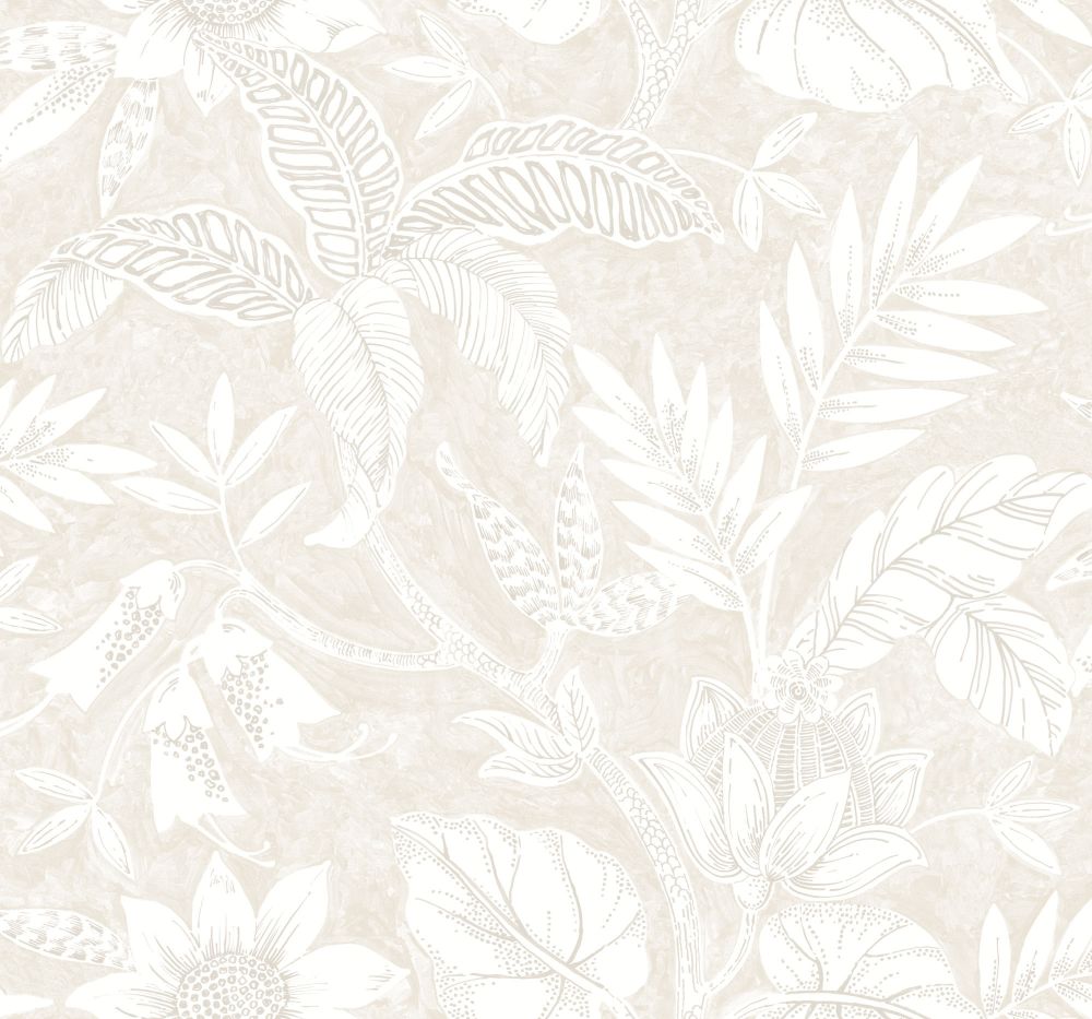 Rainforest Leaves Wallpaper in Sand Dune/Brushed Taupe from the Boho Rhapsody Collection