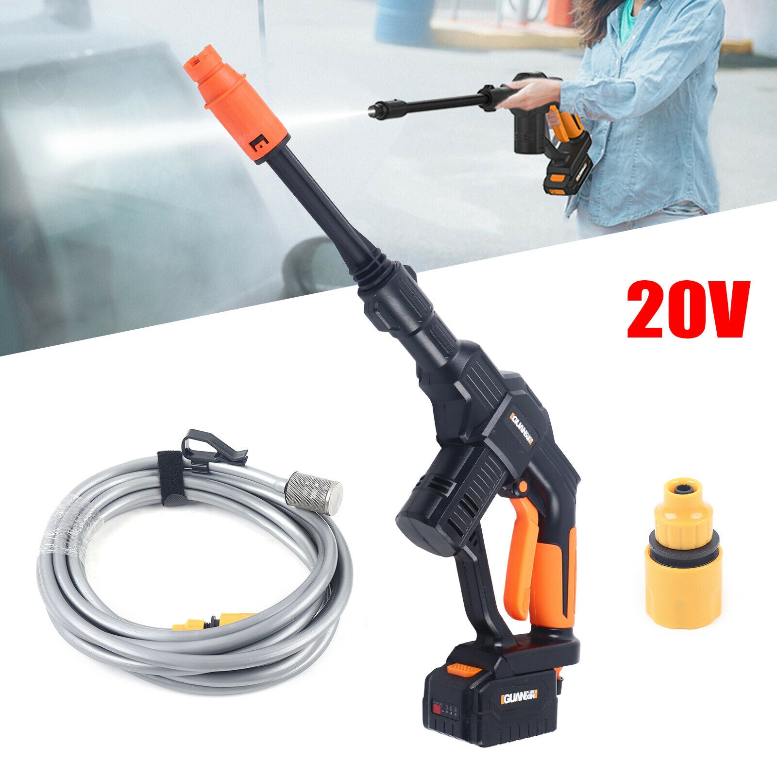 Anqidi 20V Portable Handheld Cleaning Machine Cordless Electric Car Cleaner Water Spray Cleaning Gun Hose Washer Set