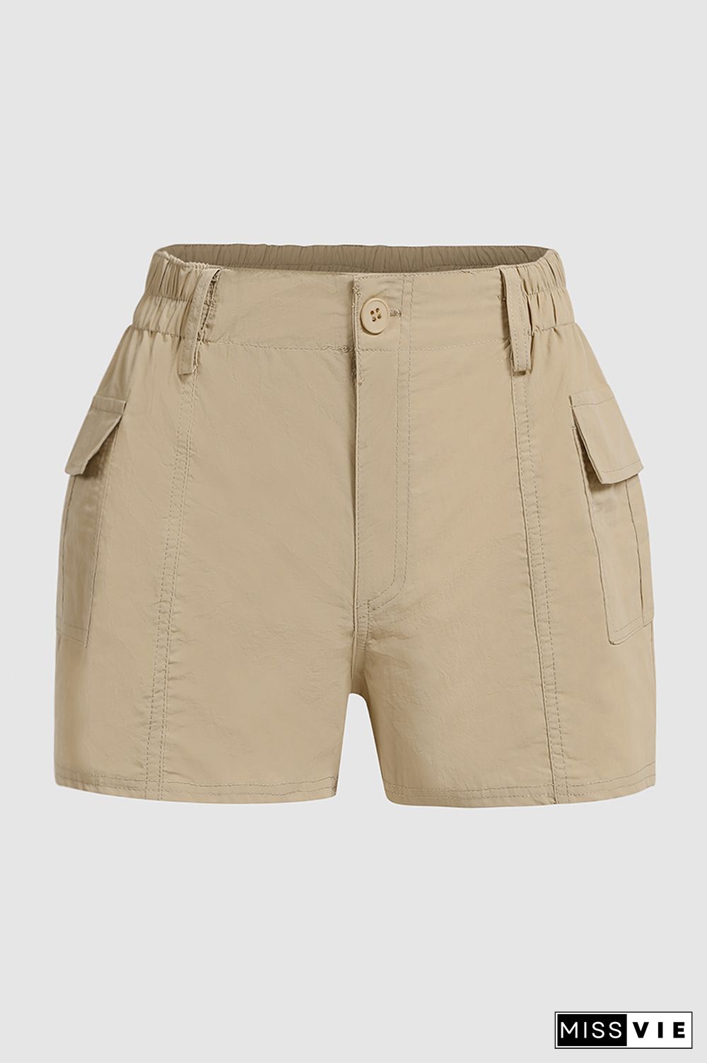 Flap Pocket Stitch Trim Low Waist Shorts