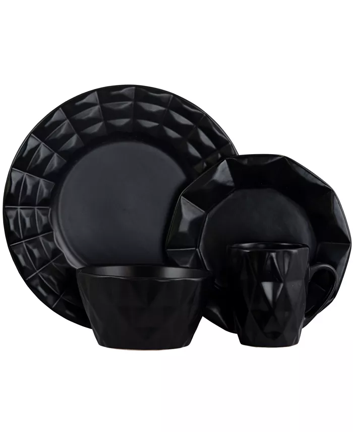 Elama Retro Chic 16 Piece Glazed Dinnerware Set in Black