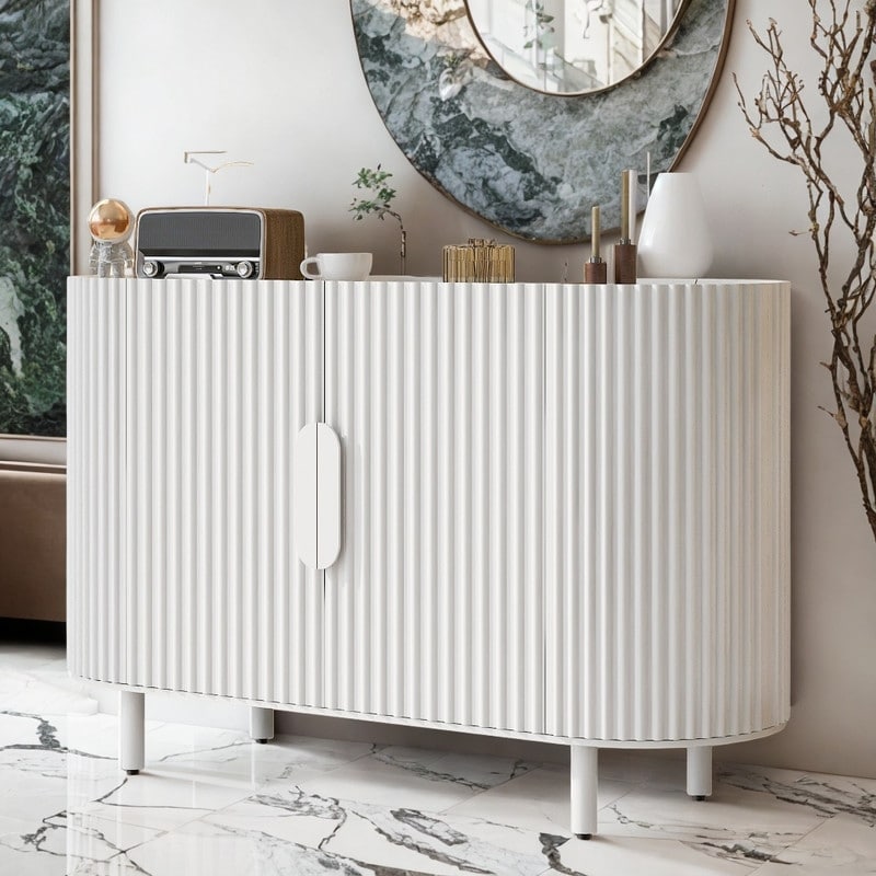 Modern Storage Cabinet Curved Design Sideboard with Adjustable Shelves  Suitable for Living Room Entrance  White