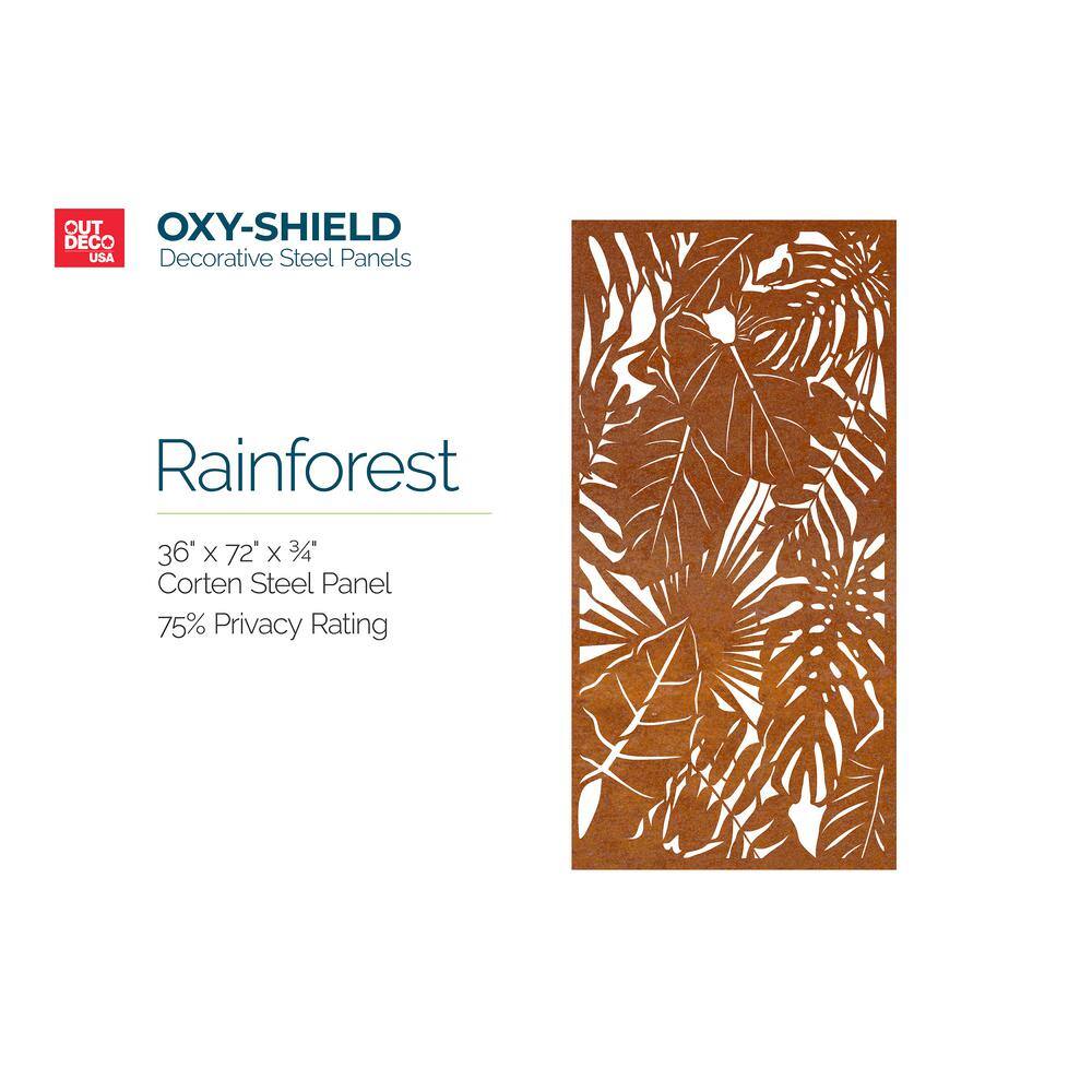 OUTDECO Rainforest 3 ft. x 6 ft. Oxy-Shield Corten Steel Decorative Screen Panel in Rust with 6-Screws OXY001