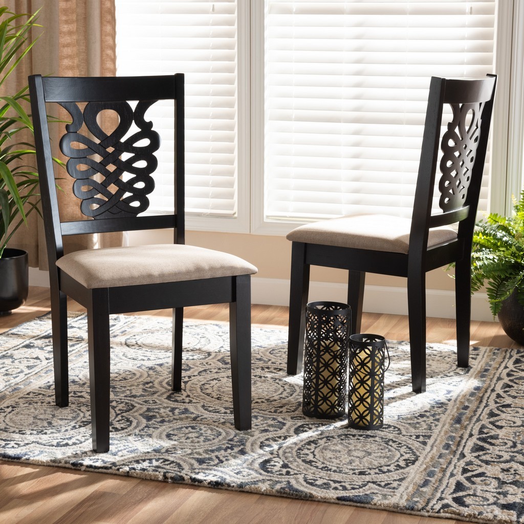 Wholesale Interiors Baxton Studio Gervais Modern and Contemporary Sand Fabric Upholstered and Dark Brown Finished Wood 2-Piece Dining Chair Set - Wholesale Interiors RH339C-Sand/Dark Brown-DC-2PK