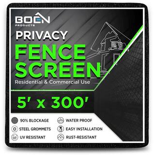 BOEN 5 ft. H x 300 ft. L Black Composite Privacy Fence Screen Garden Fence Reinforced Grommet for Chain Link PN-30084