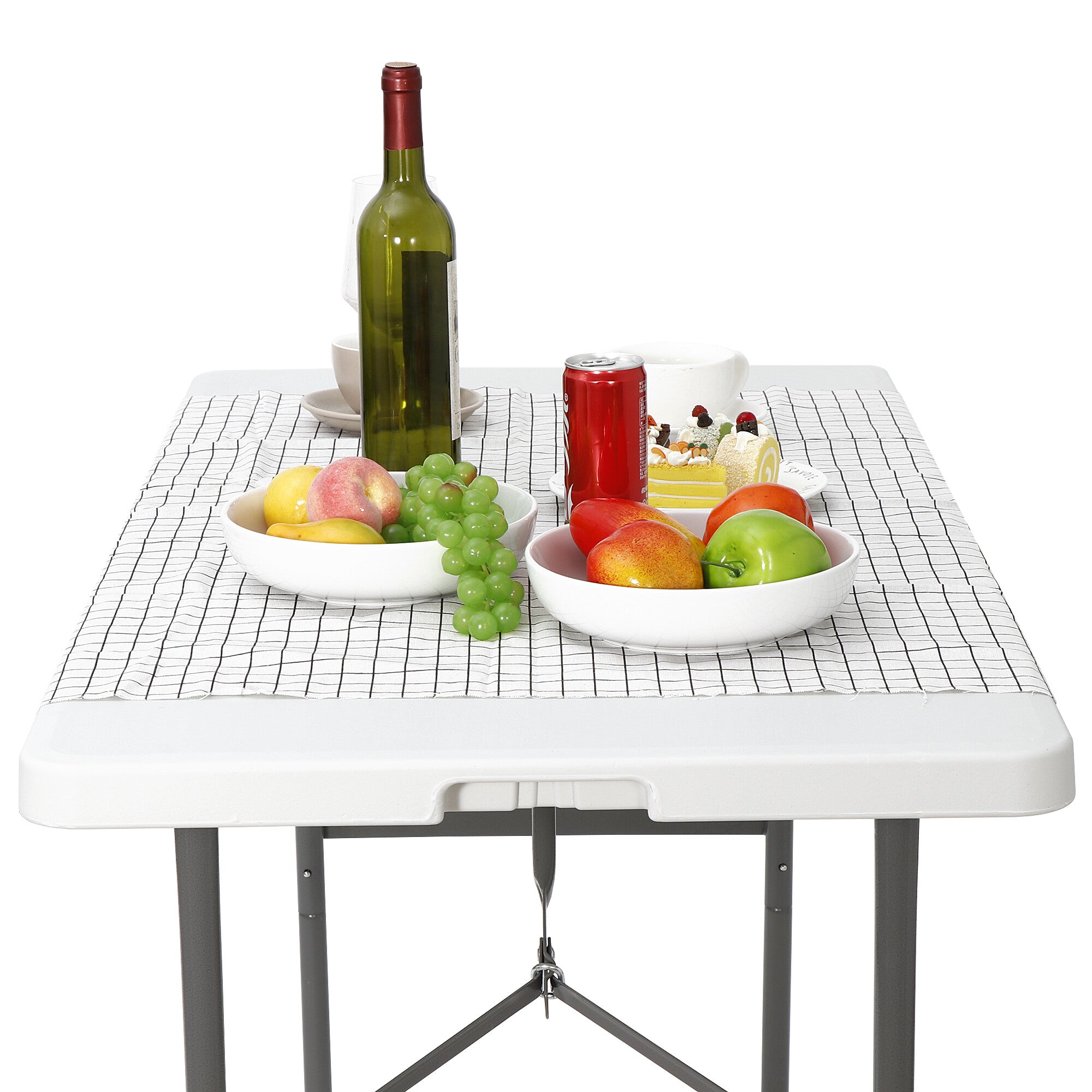 SuperDeal 4ft HDPE Folding Table Fold-in-Half Portable for Camping Picnic Dining W/Handle White