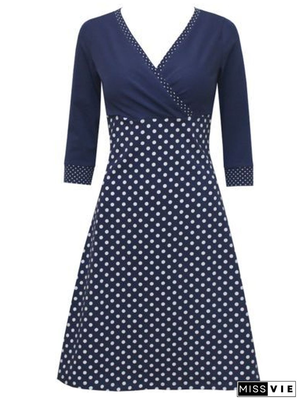 Polka Dots Long Sleeve Casual Knitting Dress