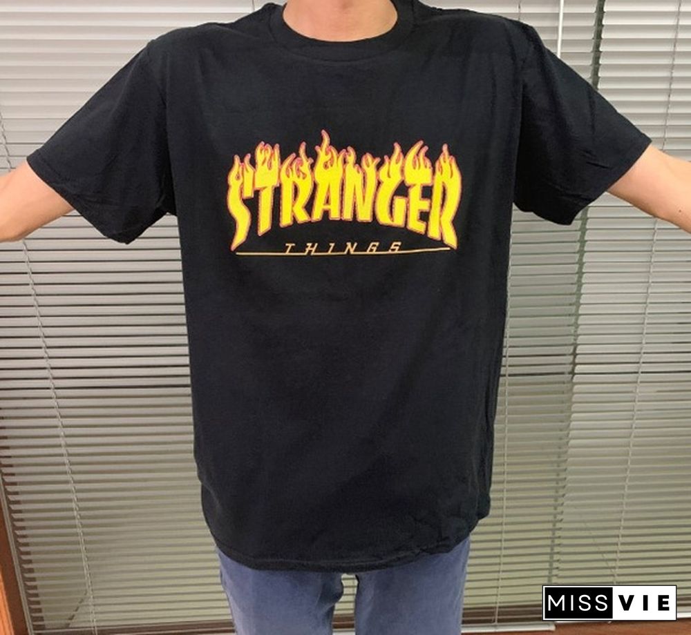 1Pcs Stranger Things Flame T Shirt Hot Topic Sleeve Men's Crew Neck Stranger Things Should I Stay Short Compression T Shirts