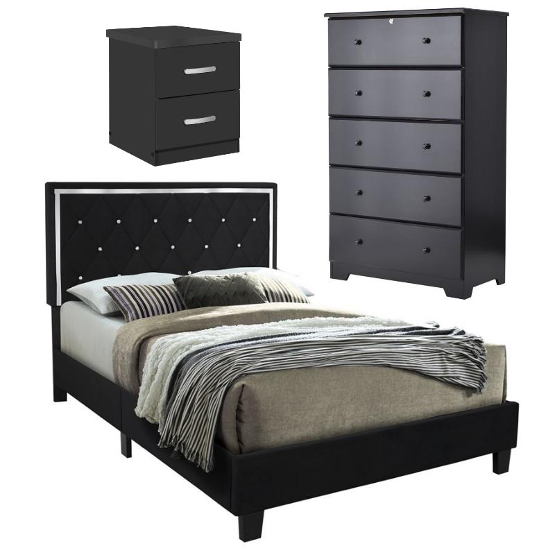 Home Square 3-Piece Set with Queen Bed 5-Drawer Dresser and 2-Drawer Nightstand