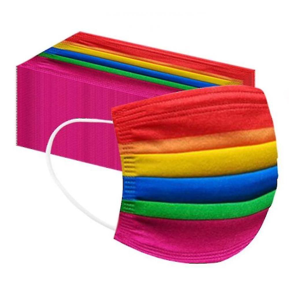 50pcs Disposable Face Mask Rainbow Printing Breathable