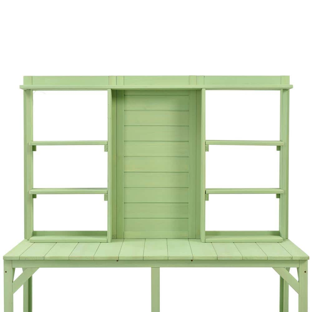 Cesicia 64.6 in. H x 47.2 in. W x 18.9 in. D Green Wood Farmhouse Rustic Potting Bench Table Plant Stand with 6 Tier Shelves AN016orange41