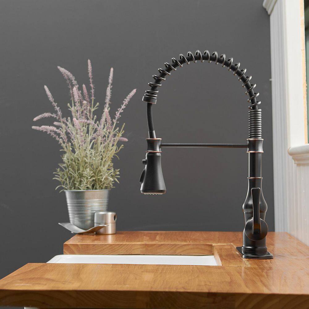 BWE Single-Handle Pull-Down Sprayer 3 Spray High Arc Kitchen Faucet With Deck Plate in Oil Rubbed Bronze A-94555-ORB