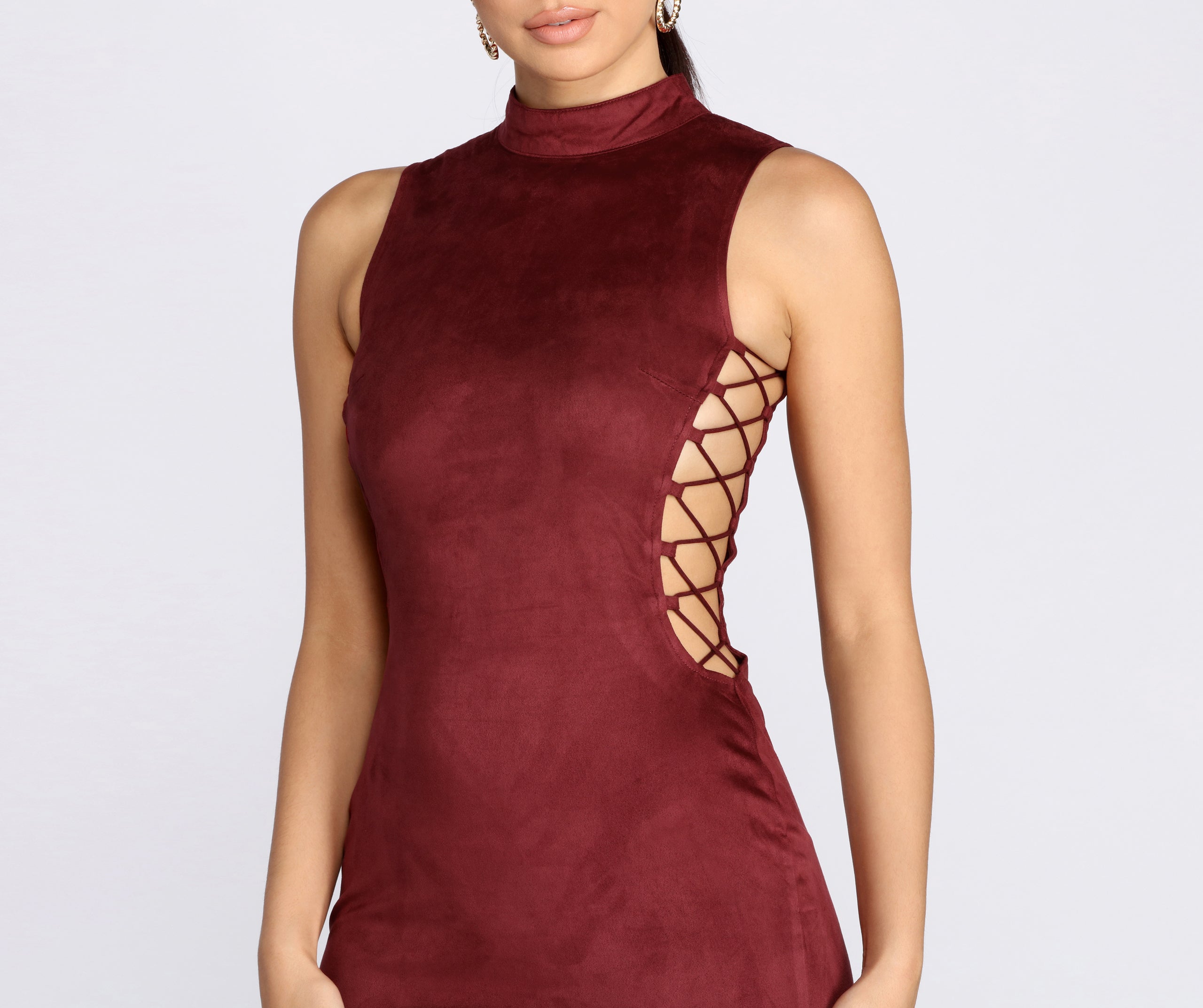 Lattice Sides Suede Mini Dress