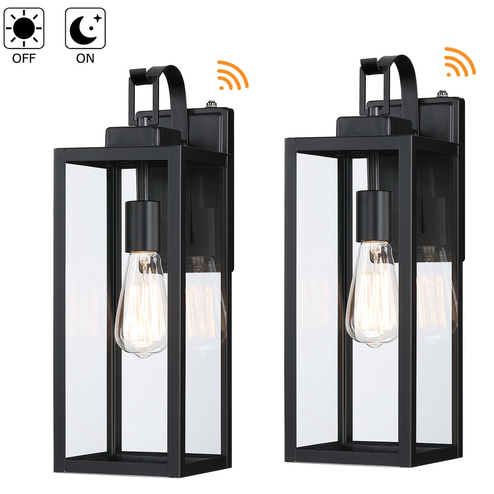 2 pack 17.7 in. 1 Light Matte Black Outdoor Wall Lantern Sconce with Clear Glass（Dusk to Dawn could be chosen）