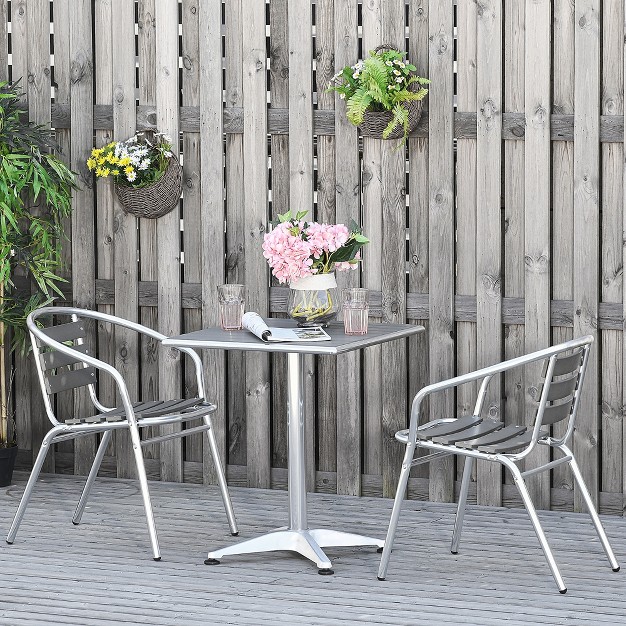 Outsunny 3 Piece Outdoor Patio Bistro Set Slatted Aluminum Bistro Table And Chairs Composite Dining Table Silver