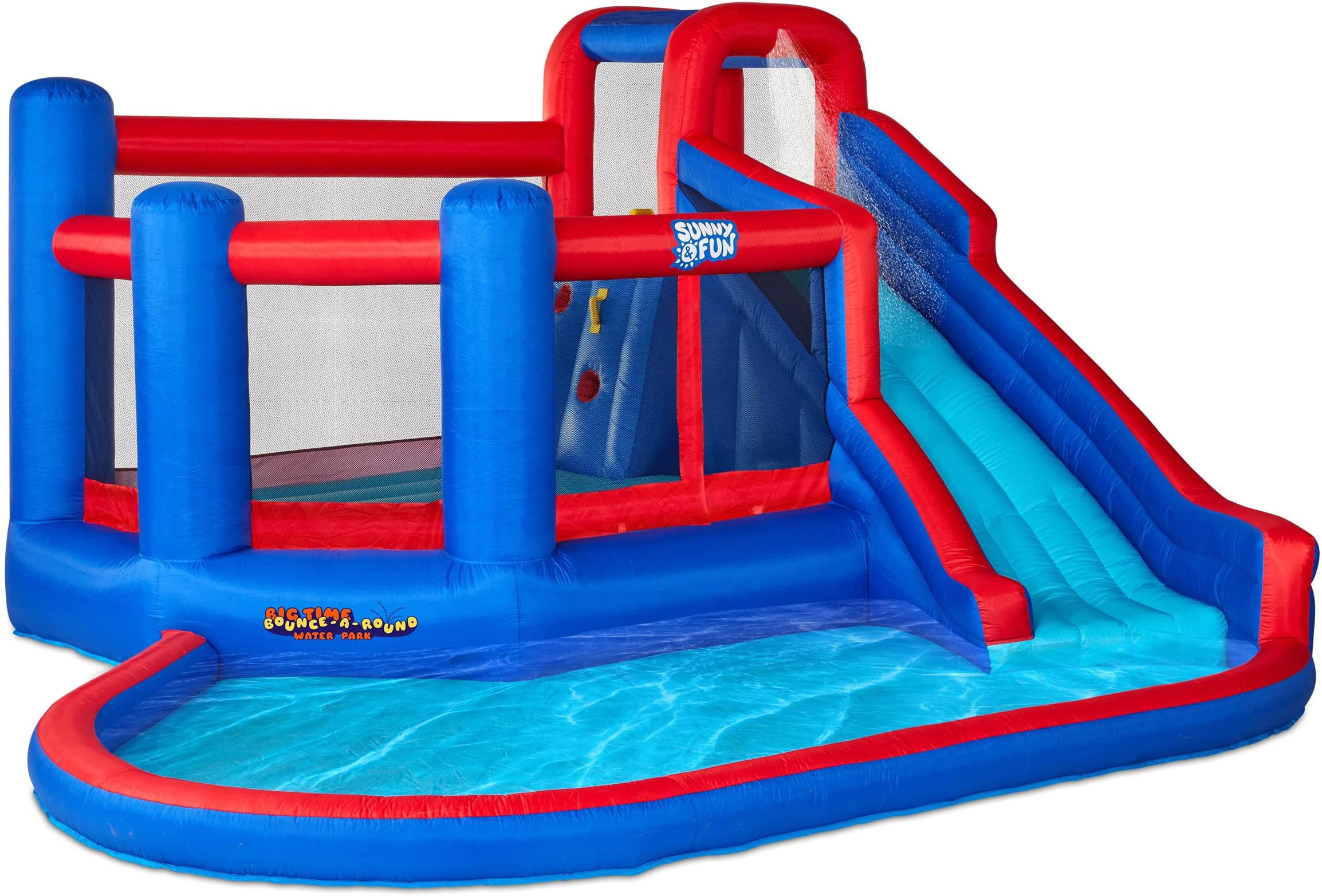 Sunny & Fun Inflatable Water Slide, Blow up Pool & Bounce House for Child - Blue