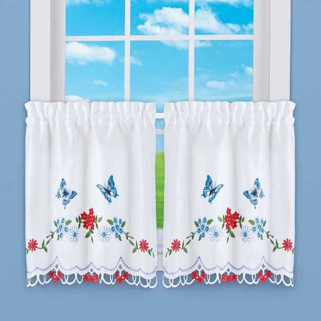 Collections Etc Americana Butterfly And Cutout Border Curtain Tier Set