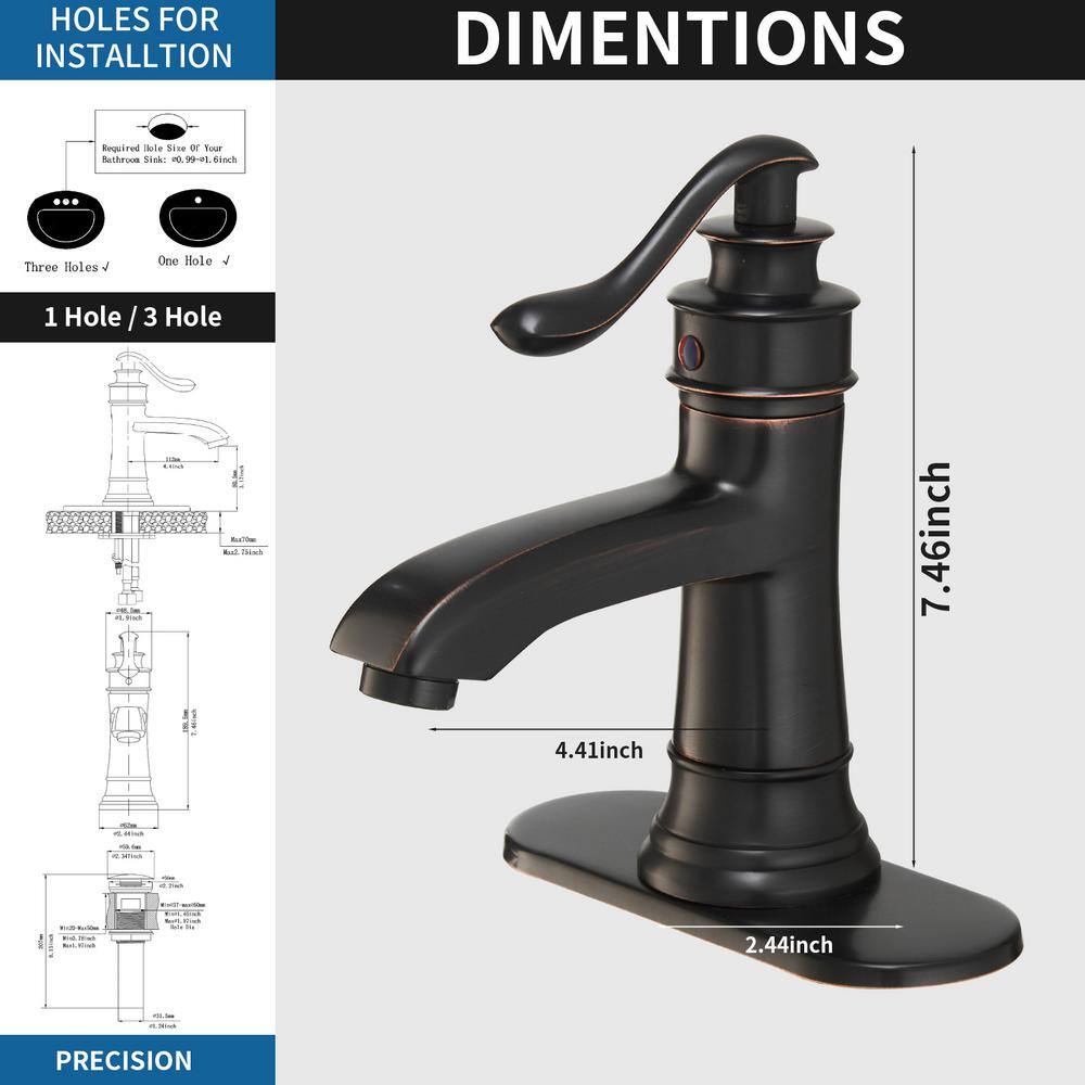 BWE Single Hole Single Handle Low-Arc Bathroom Faucet With Pop-up Drain Assembly in Oil Rubbed Bronze A-96576-ORB