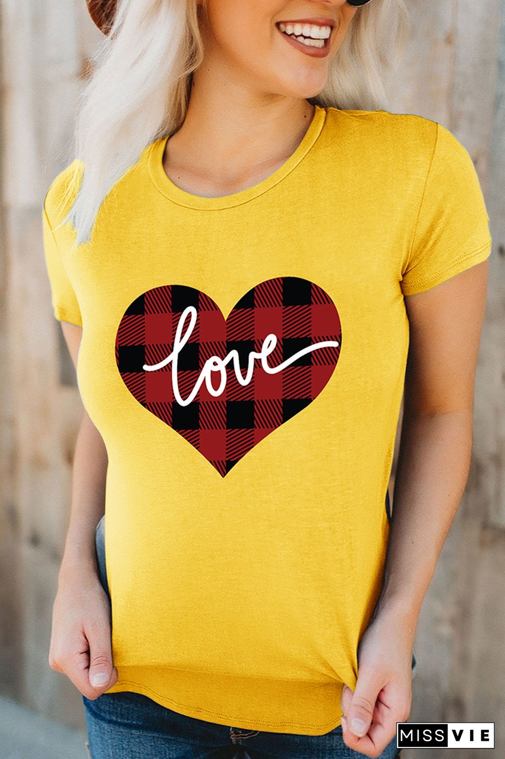 VALENTINE'S DAY Plaid Heart Graphic Tee Short Sleeve T shirts Top Wholesale