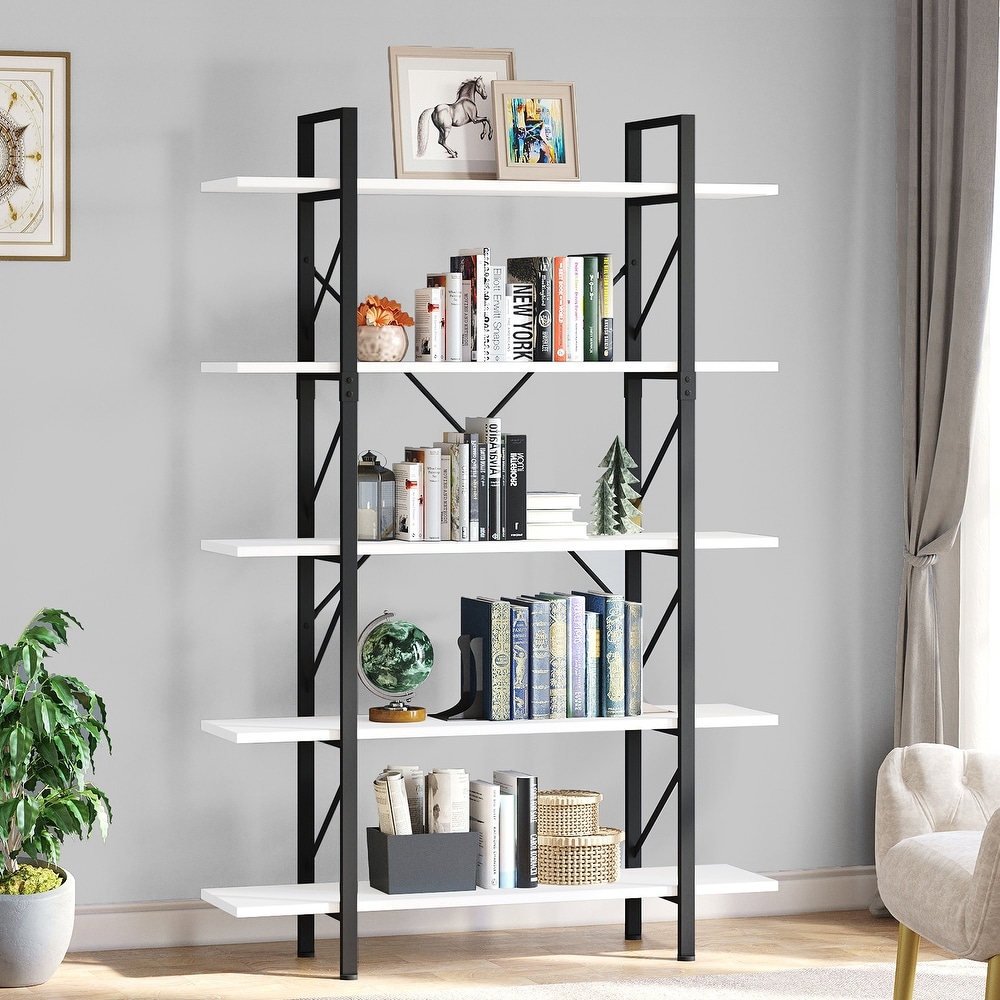 Roul Wood 5 Tier Bookshelf Freestanding 5 Shelf Bookcases Open Display Storage