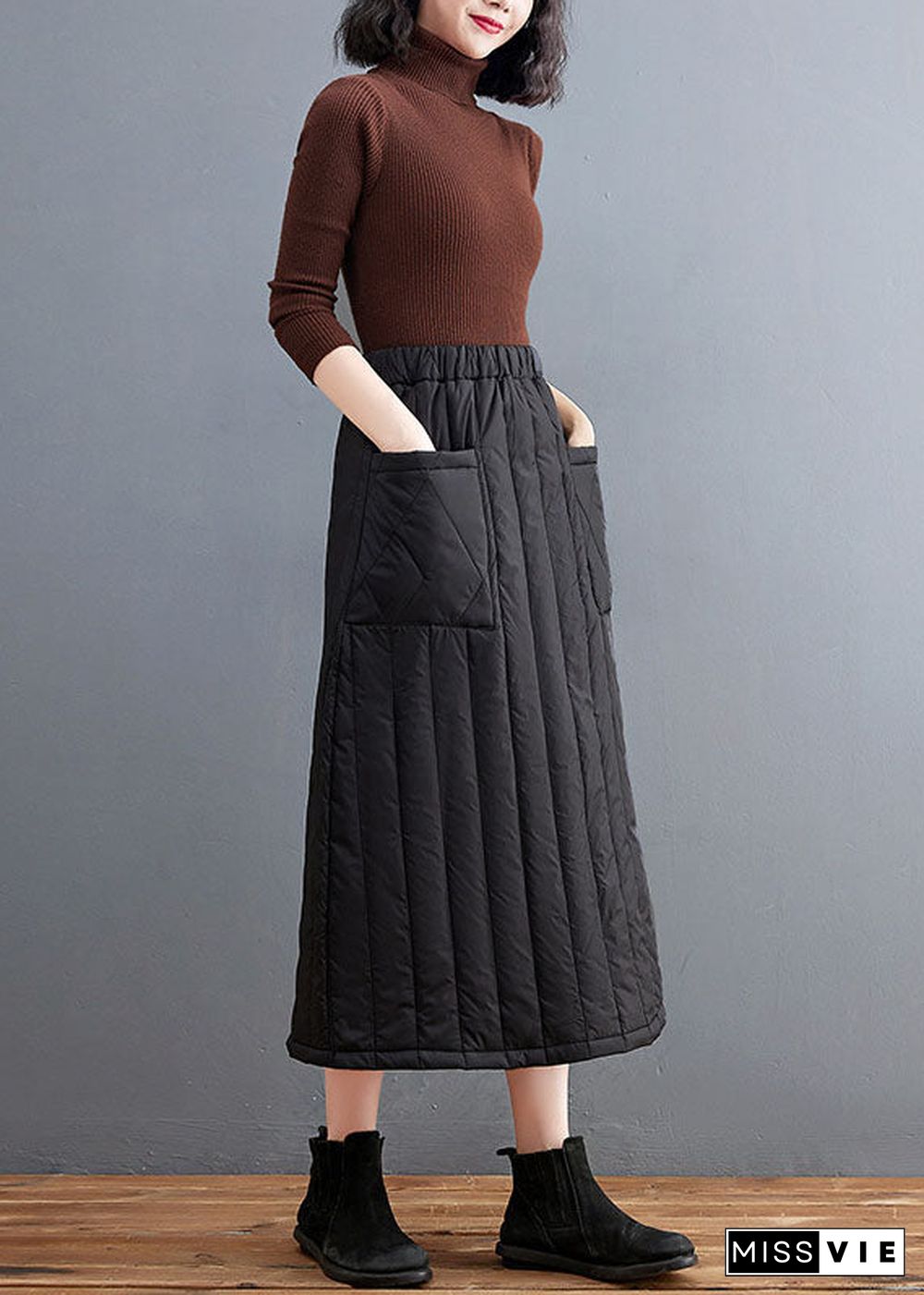 Boutique Black Pockets Fine Cotton Filled Skirt Winter