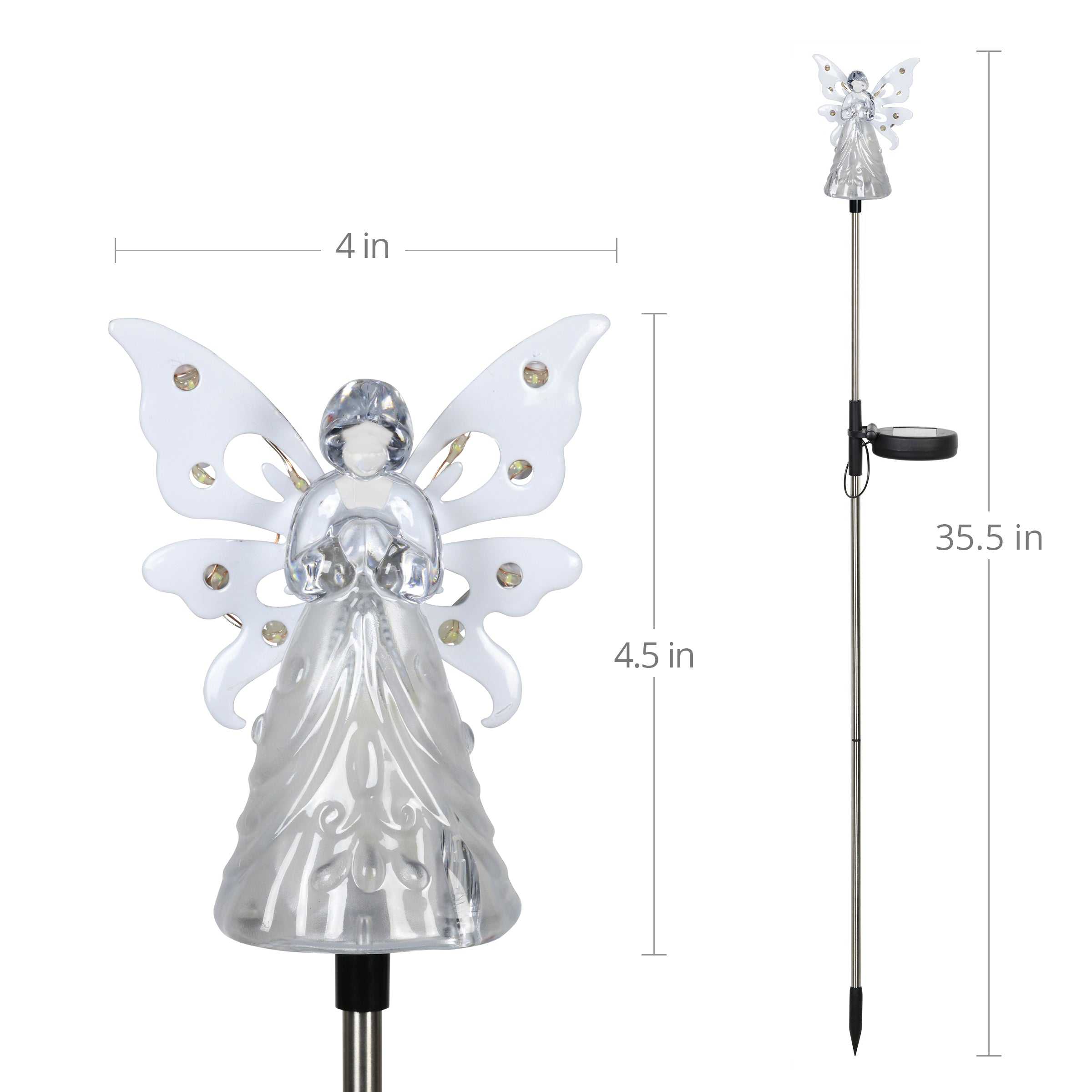 Exhart  White Angel Solar Powered Garden Stake， 4x34 inches， Plastic (Decor for Home Patio， Outdoor Garden， Yard or Lawn)