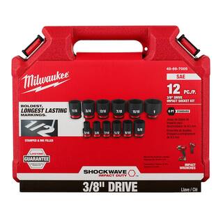 MW SHOCKWAVE 38 in. Drive SAE 6 Point Impact Socket Set (12-Piece) 49-66-7005