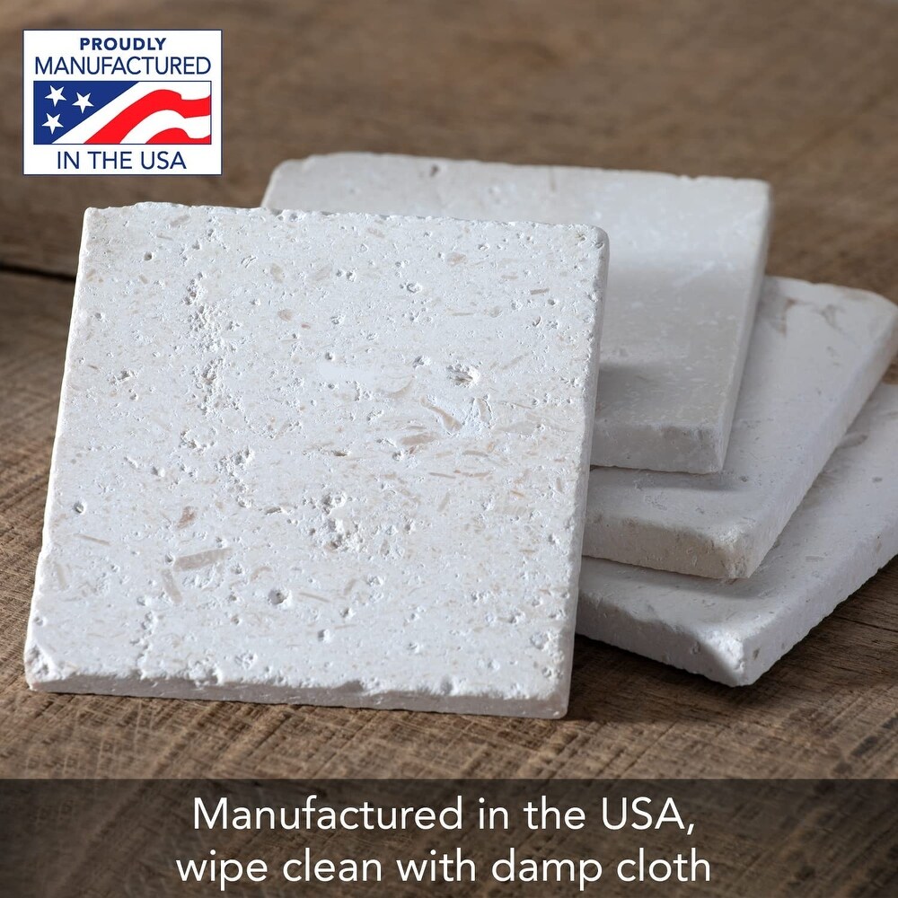 Natural Shell Stone 4 Pack Absorbent Stone Coasters with Protective Cork Backing Manufactured in The USA