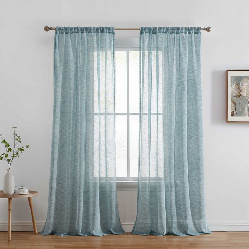 THD Zoey Faux Linen Textured Semi Sheer Privacy Sun Light Filtering Window Floor Length Rod Pocket Thick Curtains Drapery Panels Master Bedroom and Living Room， 2 Panels