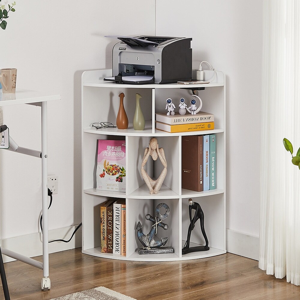 Javlergo Corner Storage Cabinet with USB Charging Station  8 Cubby Triangle Bookcase Bookshelf