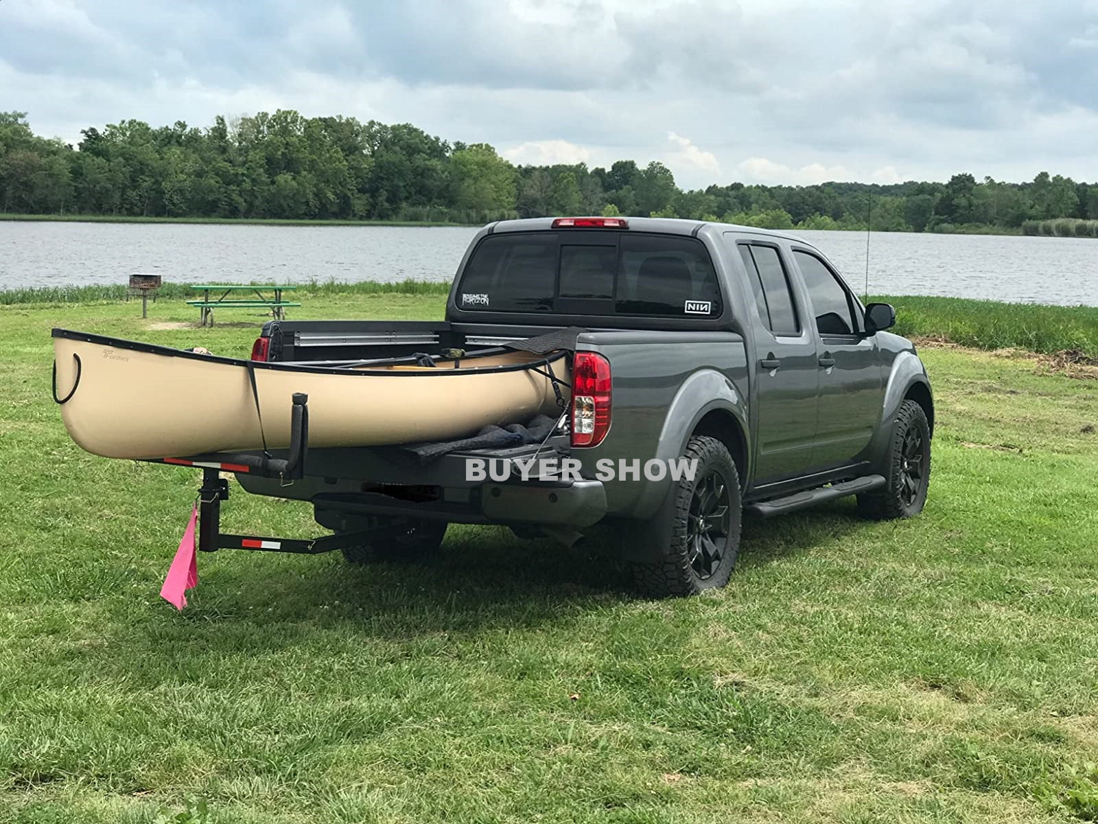 HECASA Adjustable Steel Pick up Truck Bed Hitch Extender Extension Rack for Boat Lumber Long Loads Canoe Ladder Kayak Pipes Cargo Carrier 750lbs Capacity， w/Flag