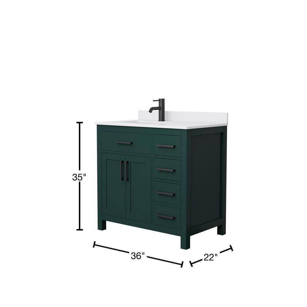 Wyndham Collection Beckett 36 in. W x 22 in. D x 35 in. H Single Sink Bathroom Vanity in Green with White Cultured Marble Top WCG242436SGKWCUNSMXX