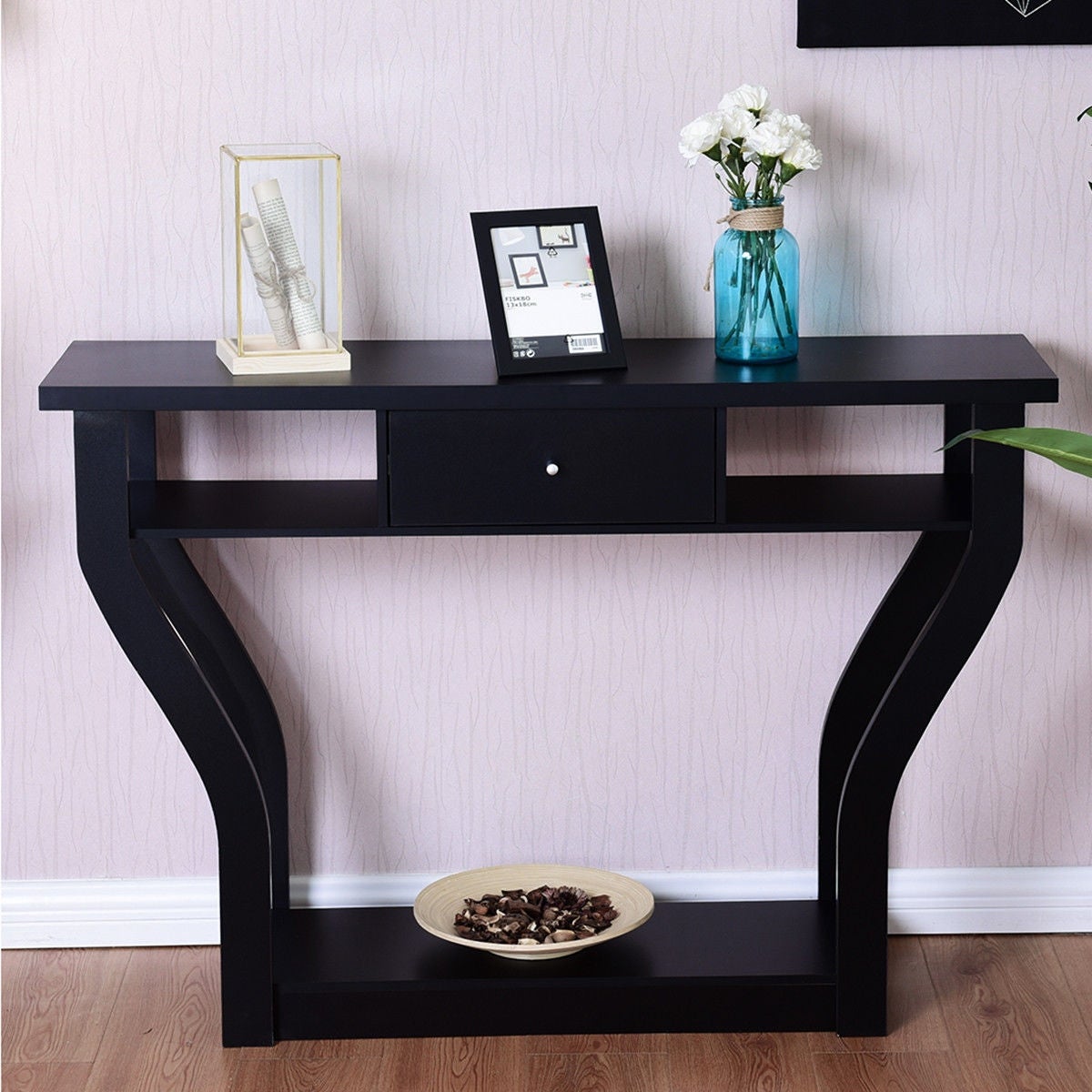 Costway Black Accent Console Table Modern Sofa Entryway Hallway Hall