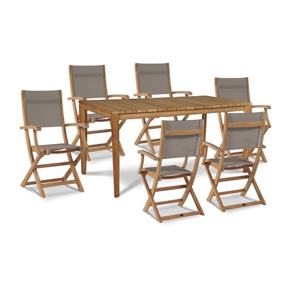 Cateline 7-Piece Rectangular Teak Outdoor Dining Set - Overstock - 35660459