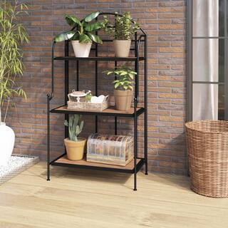 TK CLASSICS 3-Tier Outdoor Folding Metal Plant Stand with Acacia Shelves PS78063-QK691