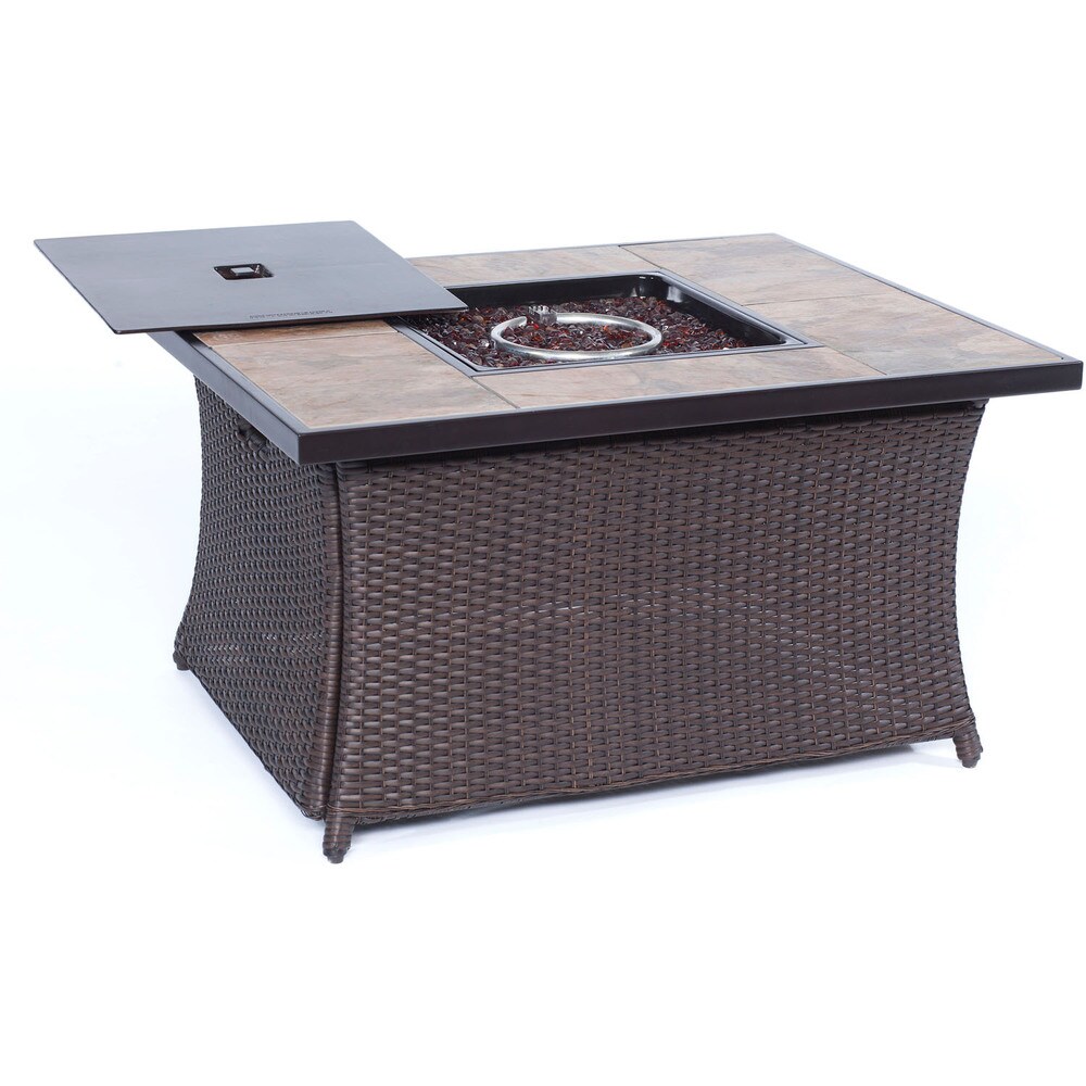 Cambridge Tan Porcelain Tile/Woven Base Outdoor 40 000 BTU Fire Pit/Coffee Table