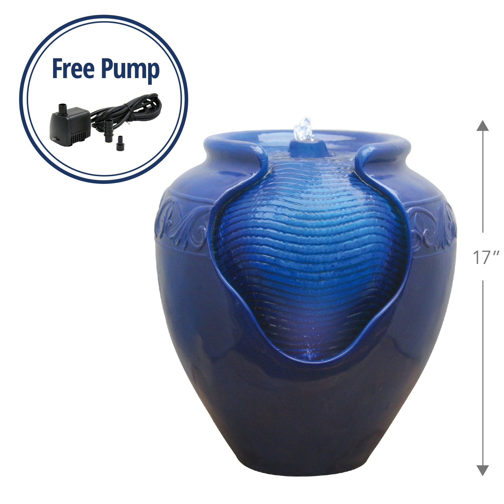 Teamson Home Outdoor Glazed Pot Floor Fountain - Royal Blue