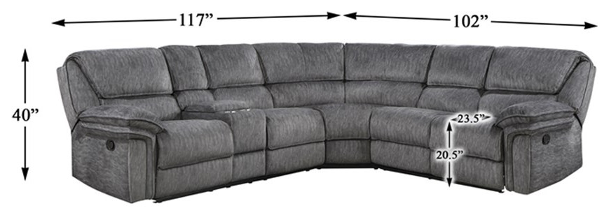 Lexicon Muirfield 3 Piece Plywood and Fabric Reclining Sectional in Gray   Transitional   Sectional Sofas   by Homesquare  Houzz