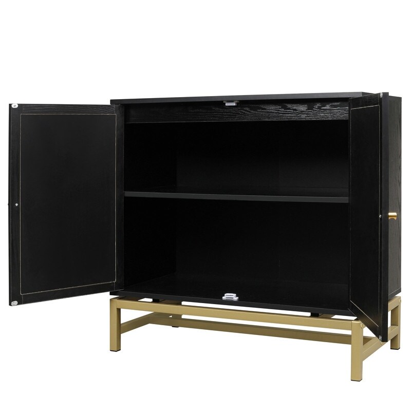 2 Door Accent Cabinet Storage Cabinet With Rattan Skin Decoration 1 Adjustable Inner Shelves For Dining Room and Living Room