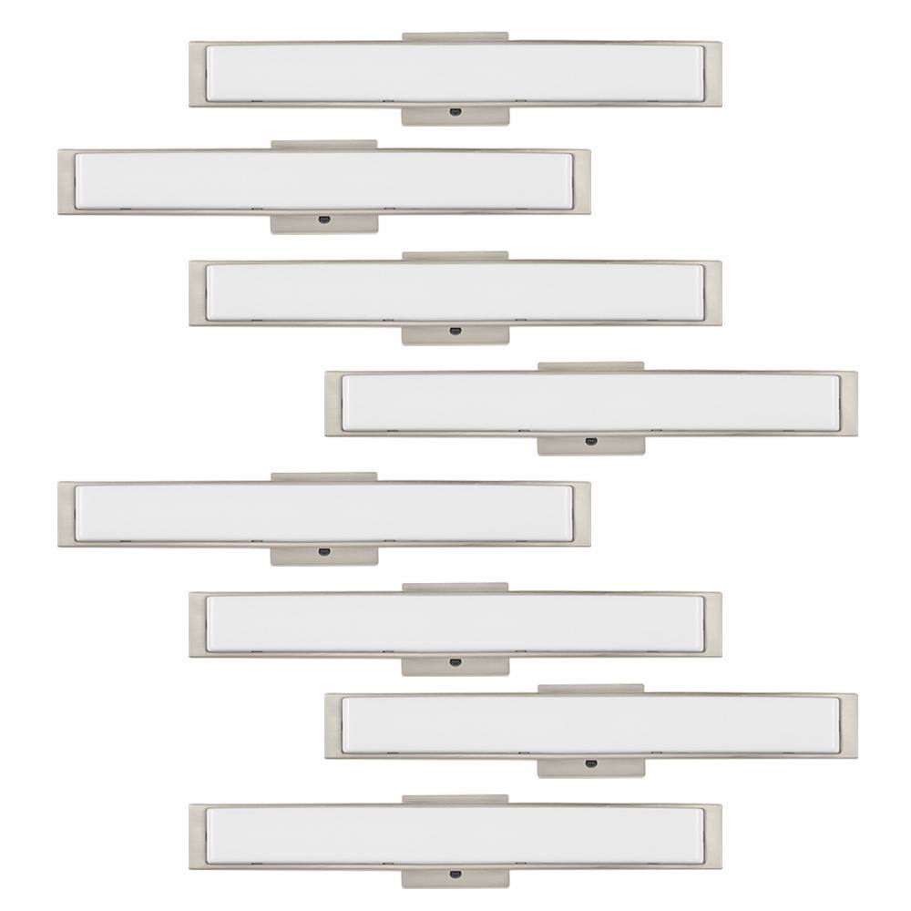 Hampton Bay Collier Heights 24 in. Brushed Nickel Curved Selectable LED Vanity Light Bar Flush Mount wNight Light Feature (8-Pack) 537999030-8PK