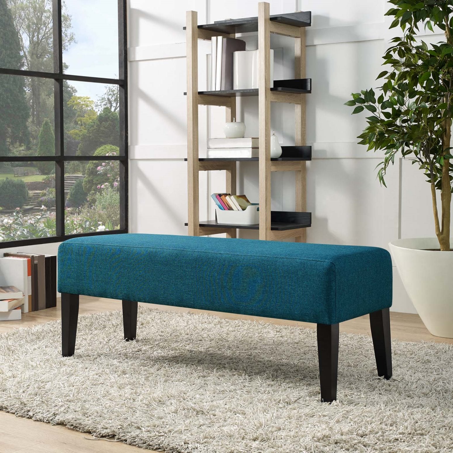 Modern Contemporary Urban Design Bedroom Living Room Bench, Blue, Fabric