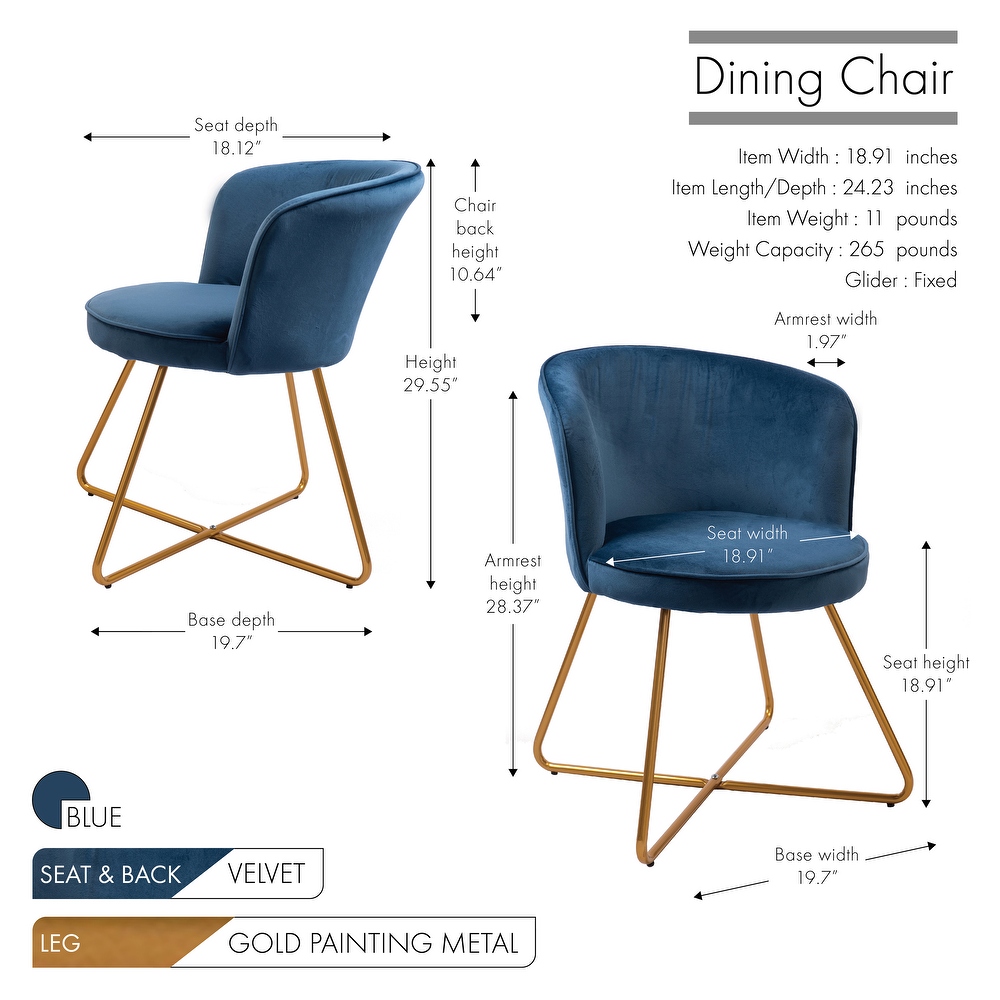 Porthos Home Orry Dining Chair  Velvet Upholstery  Gold Dipped Metal Legs