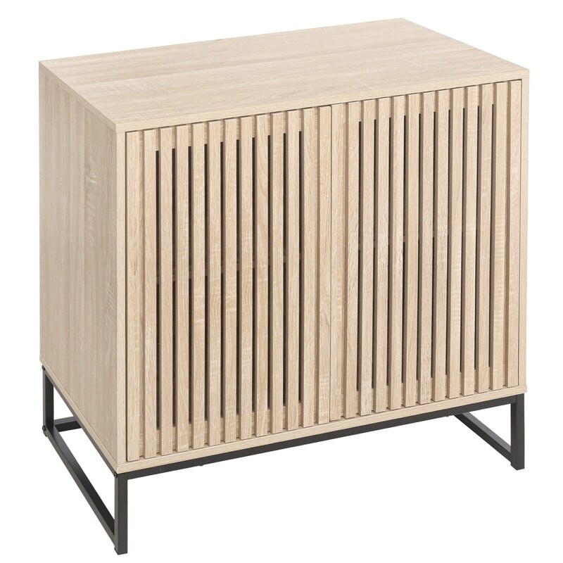 Modern Solid Wood Storage Cabinet with 2 Doors and Metal Base