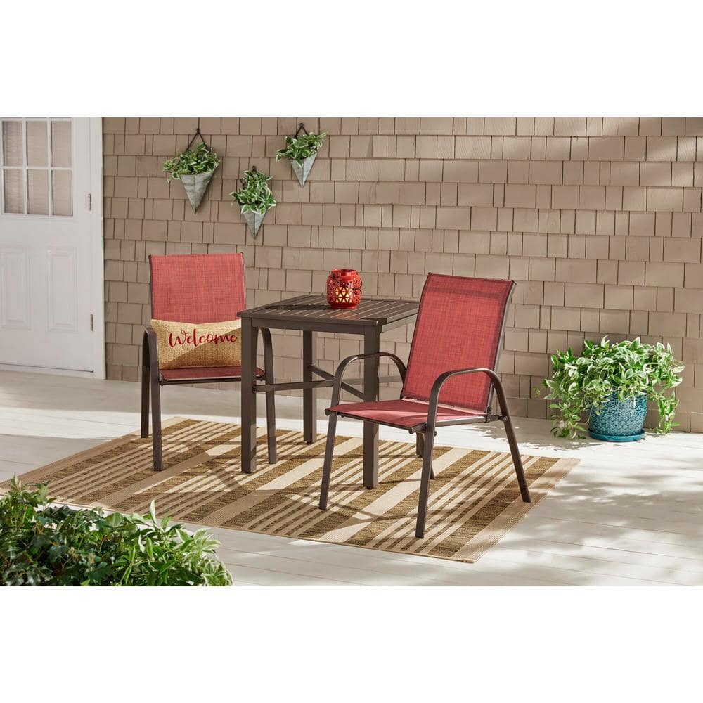 StyleWell Mix and Match Brown Steel Sling Outdoor Patio Dining Chair in Chili Red (2-Pack) FCS00015Y-2PKCH