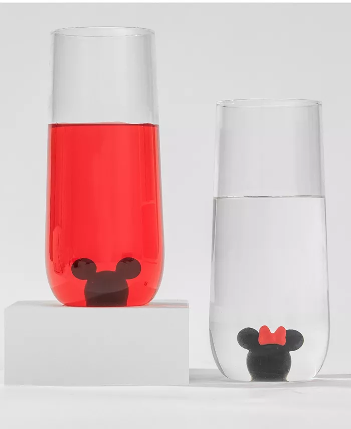 JoyJolt Mickey and Minnie Icon Tall Drinking Glass Set of 2