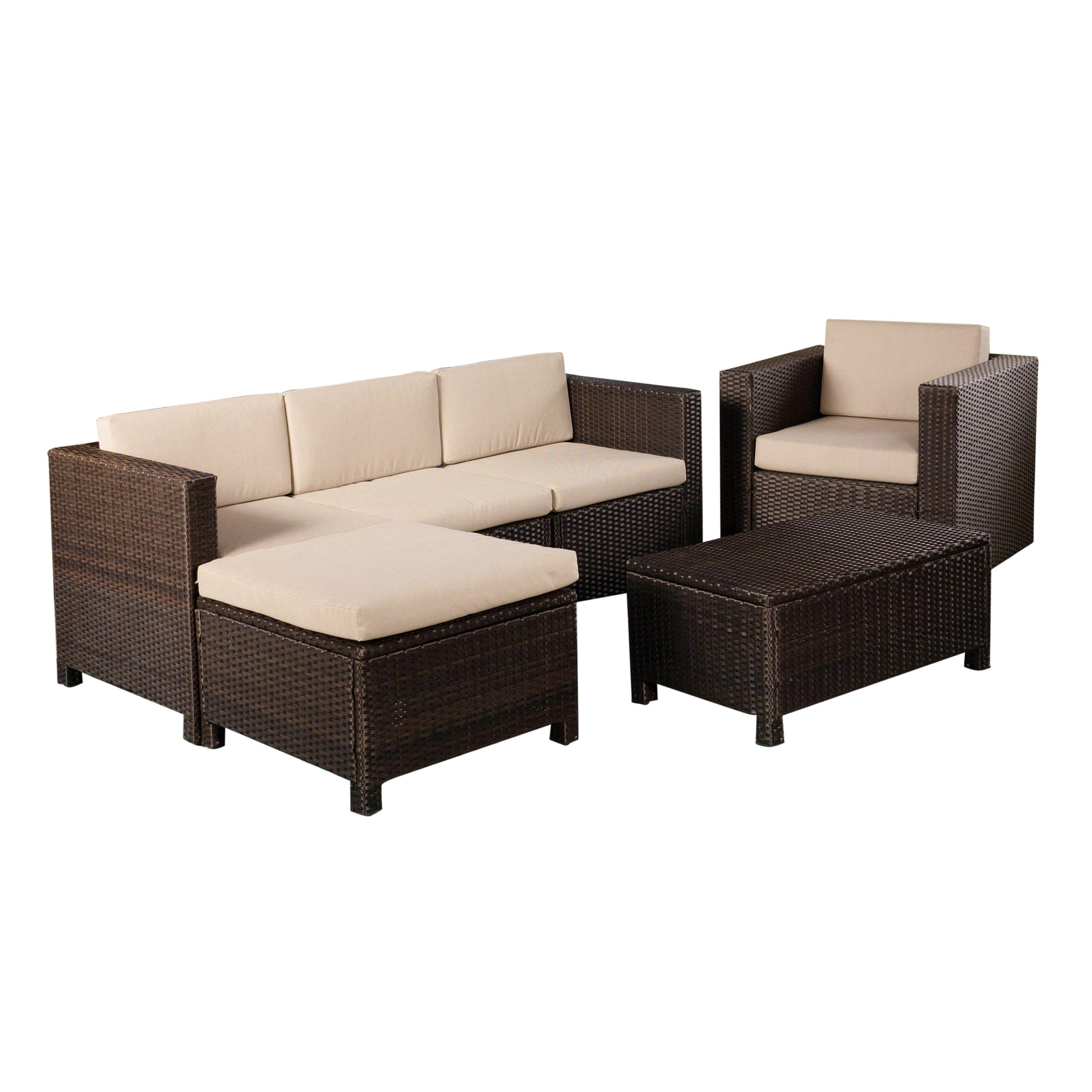 Tanner Outdoor 4 Seater Wicker L-Shaped Sectional Sofa Set with Cushions