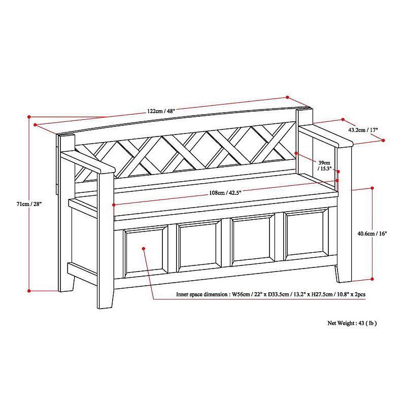 Simpli Home Amherst Pine Entryway Storage Bench