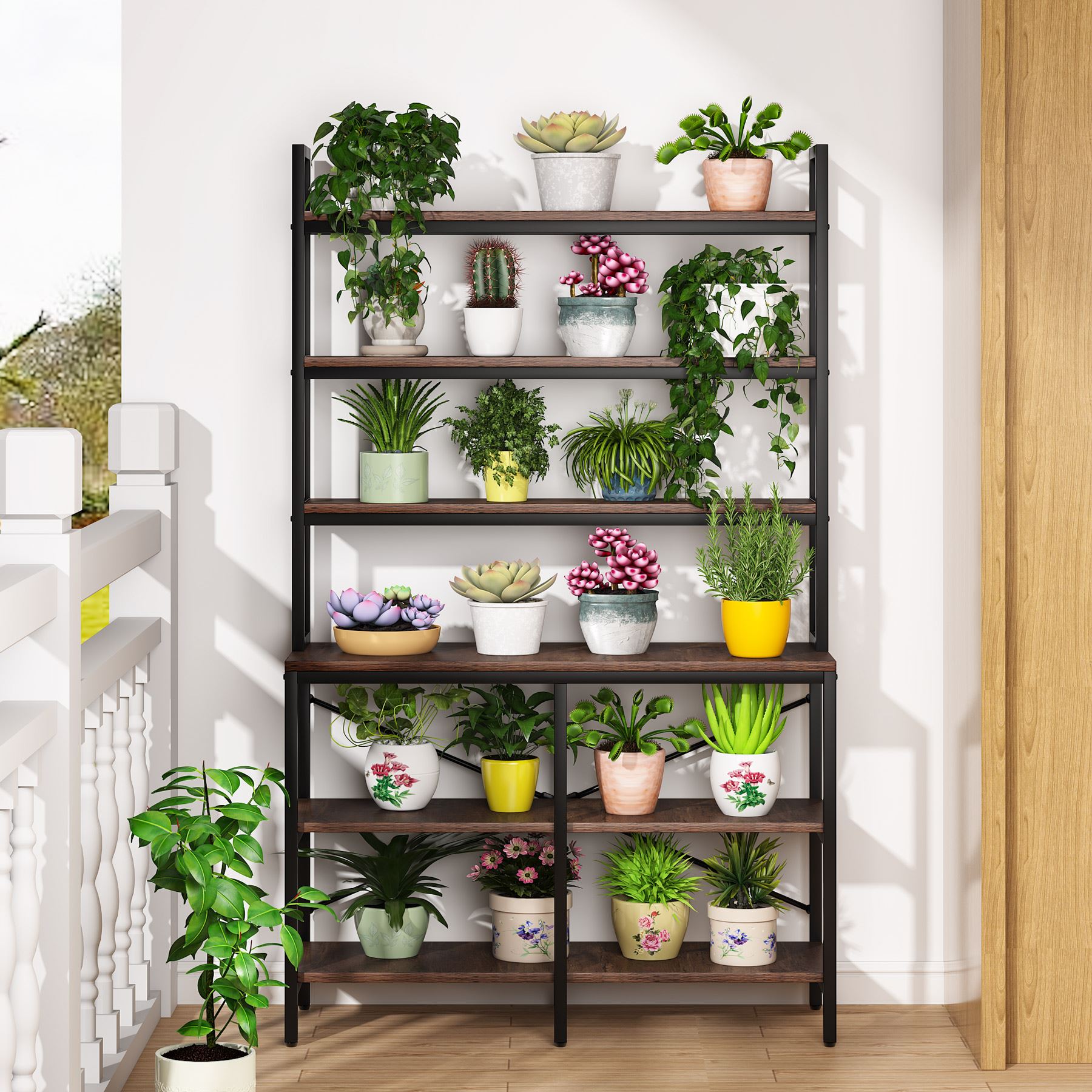 6-Tier Bookshelf, Industrial Etagere Bookcase Storage Rack