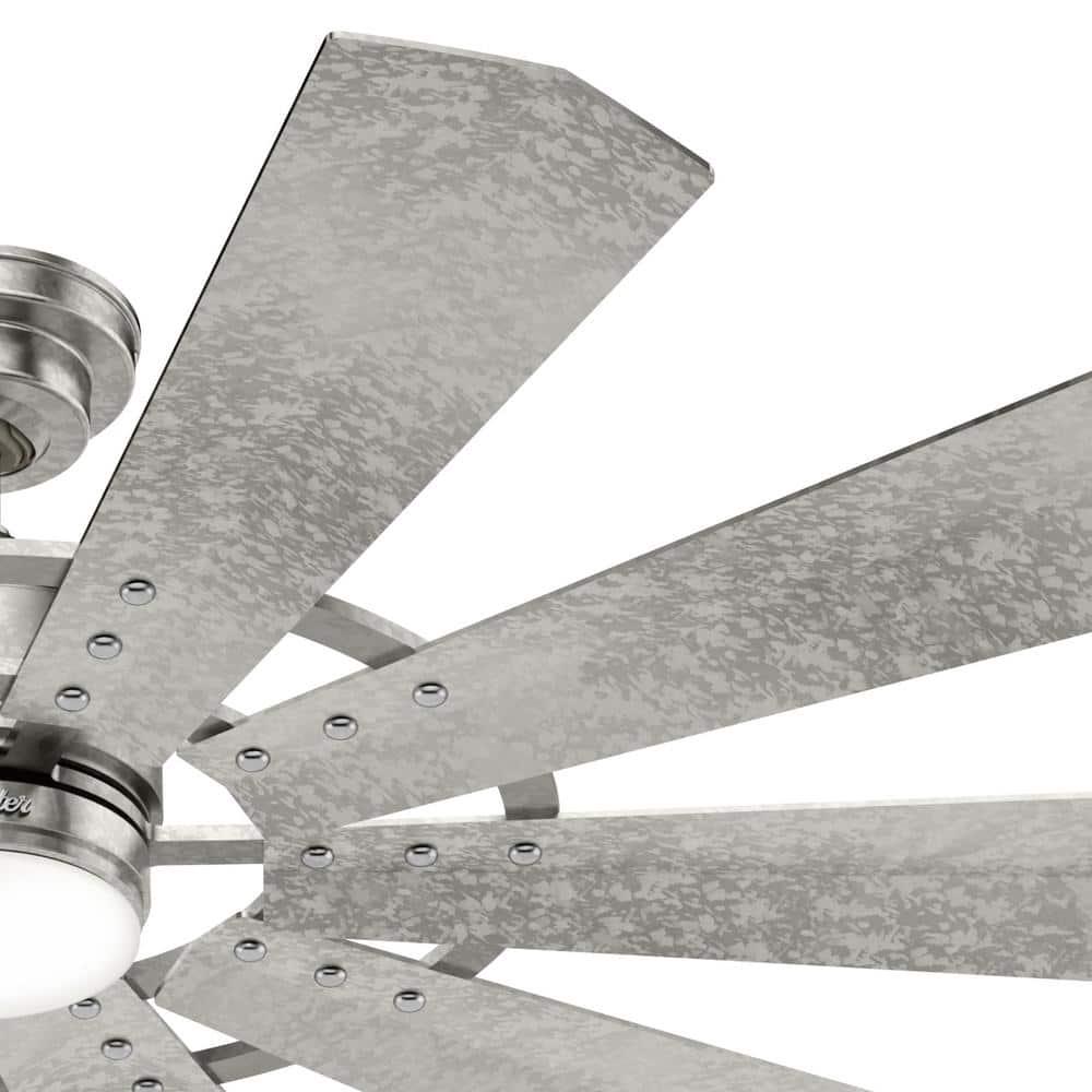 Hunter Crescent Falls 52 in Integrated LED IndoorOutdoor Galvanized Ceiling Fan with Light Kit and Remote